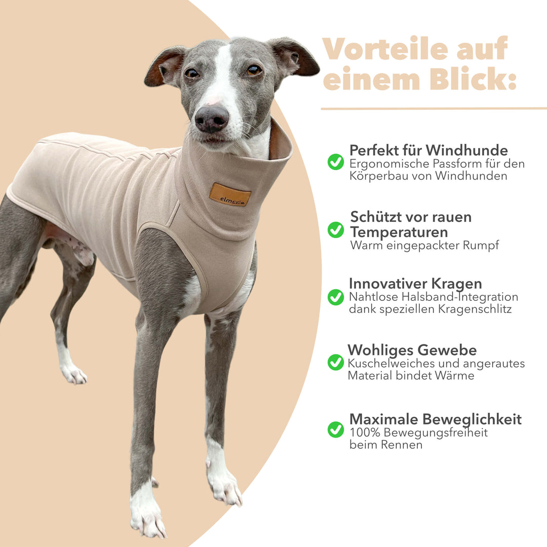 Windhund Pullover in hellbeige Pullover für Windhunde, Whippet, Galgo, Podenco, Greyhound Benefits