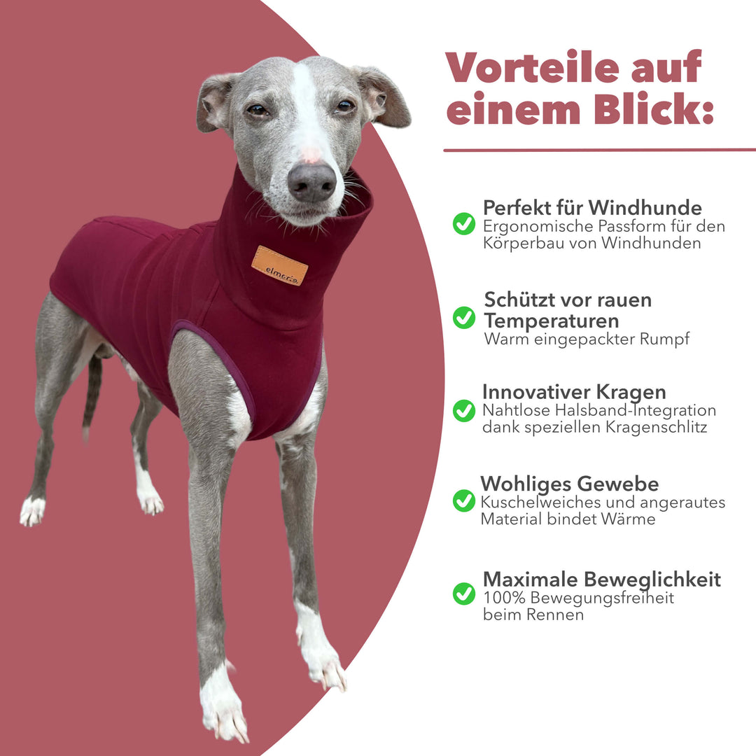 Windhund Pullover in bordeaux rot Pullover für Windhunde, Whippet, Galgo, Podenco, Greyhound Benefits