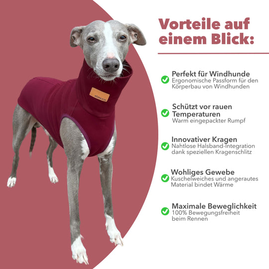 Windhund Pullover in bordeaux rot Pullover für Windhunde, Whippet, Galgo, Podenco, Greyhound Benefits