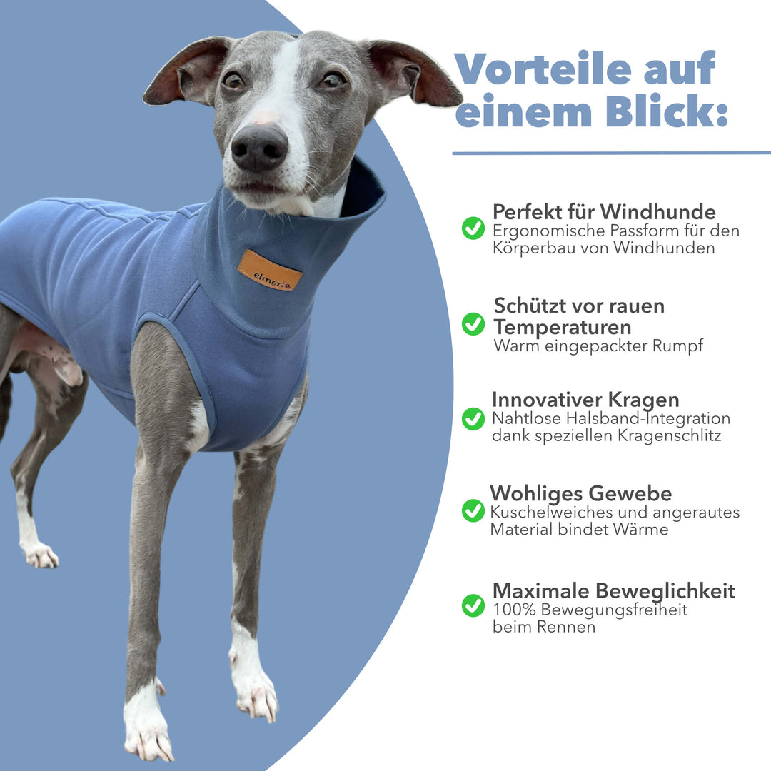 Windhund Pullover in jeansblau Pullover für Windhunde, Whippet, Galgo, Podenco, Greyhound Benefits