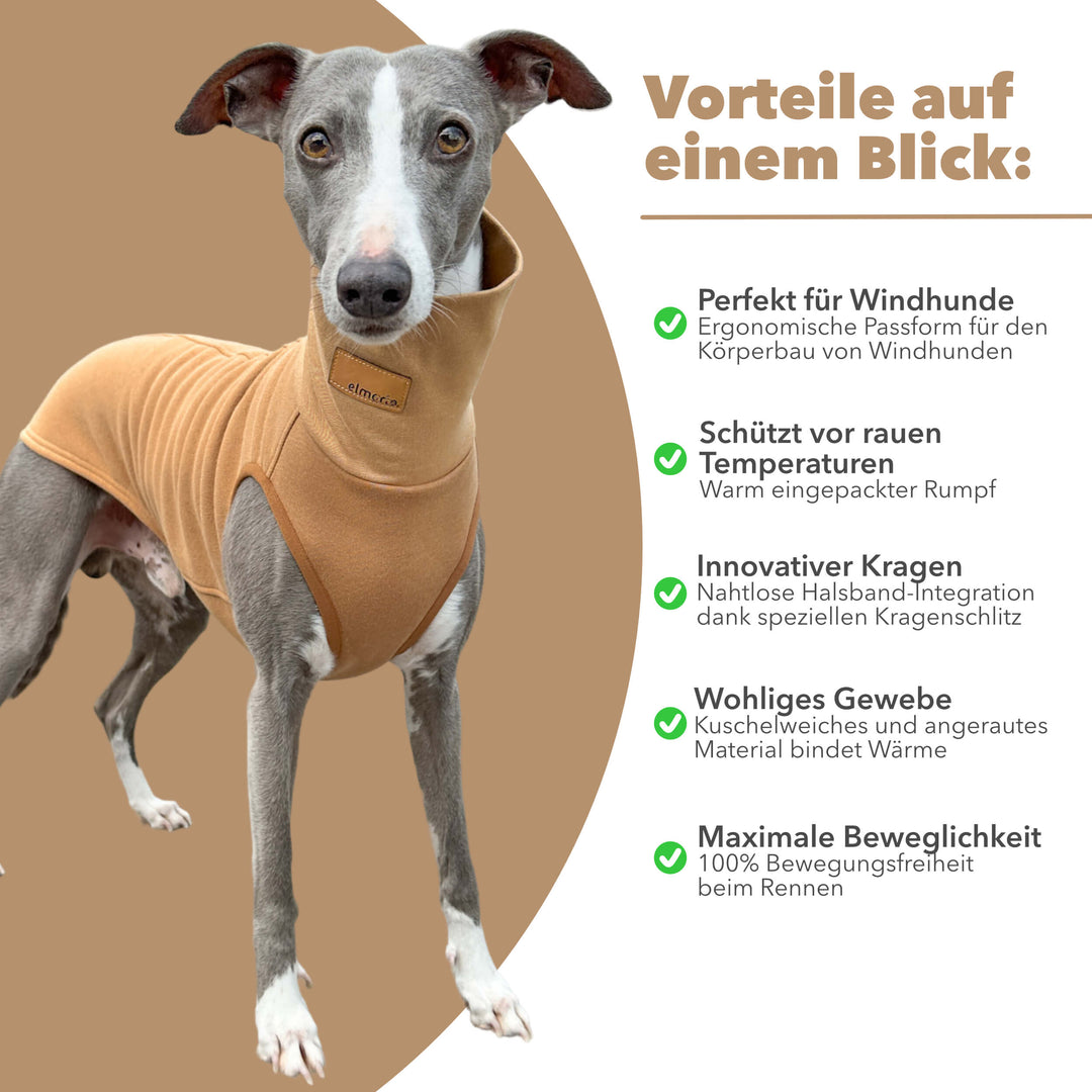 Windhund Pullover in hellbraun braun Pullover für Windhunde, Whippet, Galgo, Podenco, Greyhound Benefits
