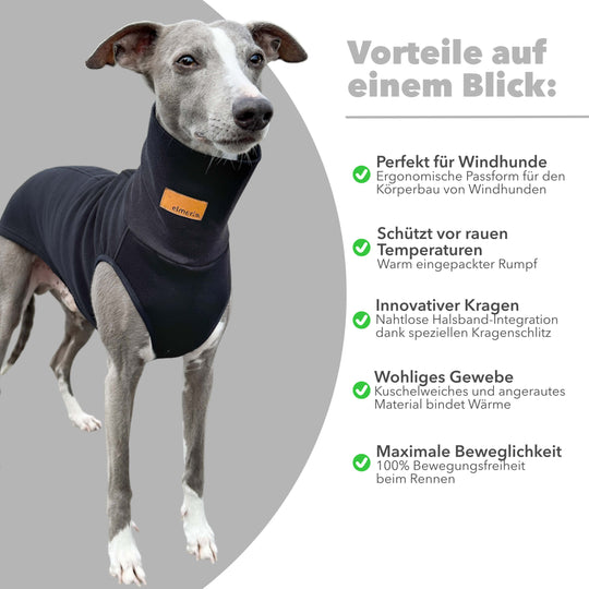 Windhund Pullover in schwarz Pullover für Windhunde, Whippet, Galgo, Podenco, Greyhound Benefits