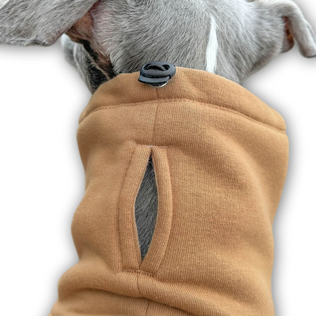 Windhund Pullover in hellbraun Pullover für italienische Windpiele und Whippet Welpen Kragenschlitz