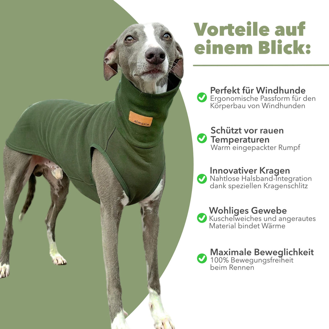 Windhund Pullover in khaki Pullover für Windhunde, Whippet, Galgo, Podenco, Greyhound Benefits