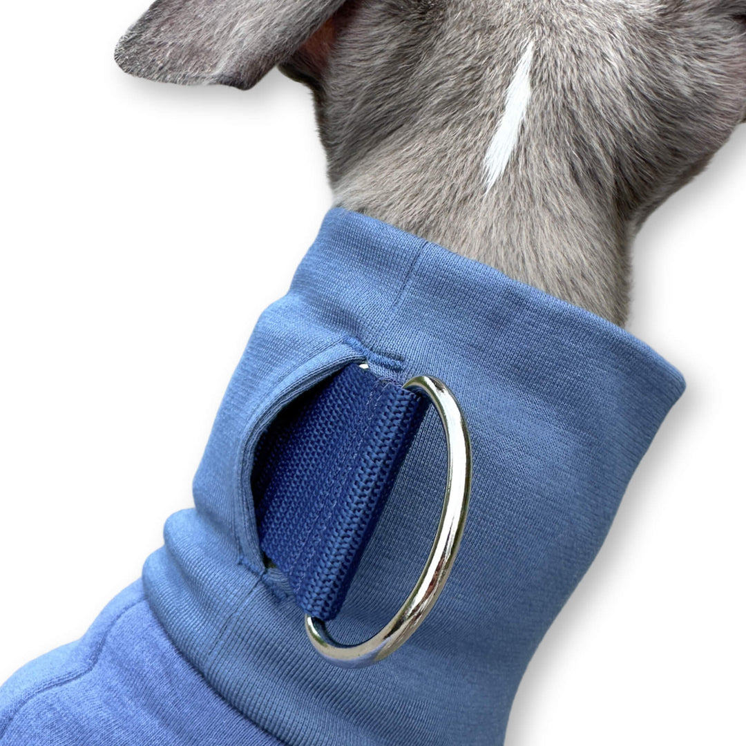 Windhund Pullover in jeansblau Pullover für Windhunde, Whippet, Galgo, Podenco, Greyhound Kragenschlitz
